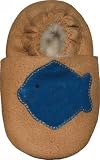 Tibet PLATEAU soft sole infant leather baby shoes with FLEECE blue fish
