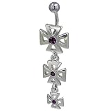 Pugster Pink Crystal Triple Celtic Cross Dangle Gem Belly Button Ring