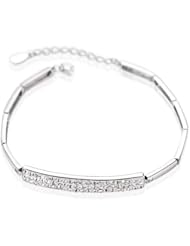 Honeystore Girls Swiss Diamond 925 Sterling Silver White Gold Plated Link Bracelet Color White Length 7.5 inch Weight 6.1 g