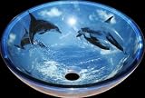 Glass Sinks Blue Glass, Dolphins Glass Vessel Sink Round