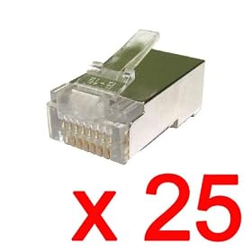 SHIELDED RJ45 Crimp Plugs - 50 Micron Gold Plated Connectors x 25
