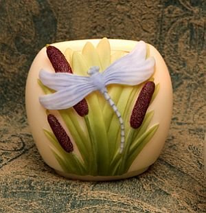 Dragonfly & Cattails Votive Orchid Design