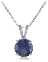 14k Gold 6mm Round-Cut Created Sapphire 4-Prong Pendant Necklace, 18"
