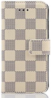 1x Luxury DELUXE Grid wallet Checker Pattern Flip Cover Leather Case for New APPLE IPHONE 6 4.7" LV18 WHITE BROWN BLACK GREY (White)