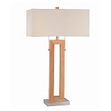 Lite Source LS-20135 Two Light Table Lamp in Natural Wood with Chrome Base and Rectangular Off-White