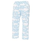 Pale Blue Dreamy Clouds Novelty Print Jersey cotton pants for lounging, sleep, sports. Unisex relaxed fit, available in 3 Youth sizes, tie cord waist