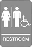 Headline Sign 5222 ADA Wheelchair Accessible Restroom Sign with Tactile Graphic, 6 Inches by 9 Inches, Light Gray/White