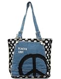 416CNelDsEL._SL160_ - Peace and Love Black White Polka Dot Quilt Denim Shoulder Handbag Bag Purse - celebrity-purses-savings