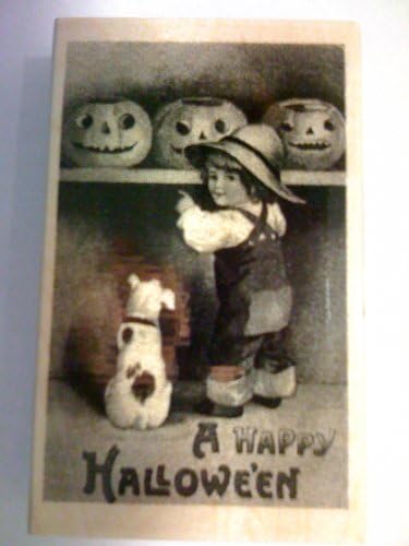 Paper Inspirations Halloween Rubber Stamp, Pumpkins on Shelf