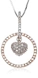 14k White and Yellow Gold, Floating Heart in Circle Diamond Pendant (.26 cttw, G-H Color, I1 Clarity)