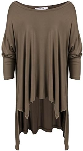 BOYLYMIA Women's Handkerchief Long Sleeve Lightweight Knitting Tunic Top Dress(Dark Brown)