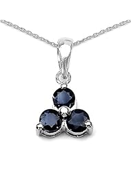 1.10 Carat Genuine Blue Sapphire Sterling Silver Pendant Necklace. 18"