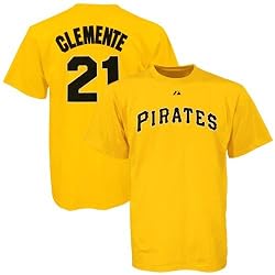 Roberto Clemente Gold Majestic Cooperstown Throwback Player Name and Number Pittsburgh Pirates T-Shirt