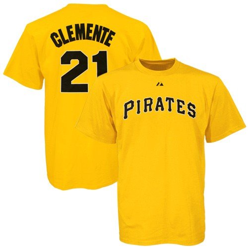 Roberto Clemente Gold Majestic Cooperstown Throwback Player Name and Number Pittsburgh Pirates T-Shirt