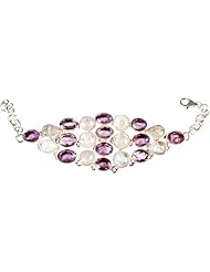 Faceted Amethyst Bracelet with Rainbow Moonstone - Sterling Silver