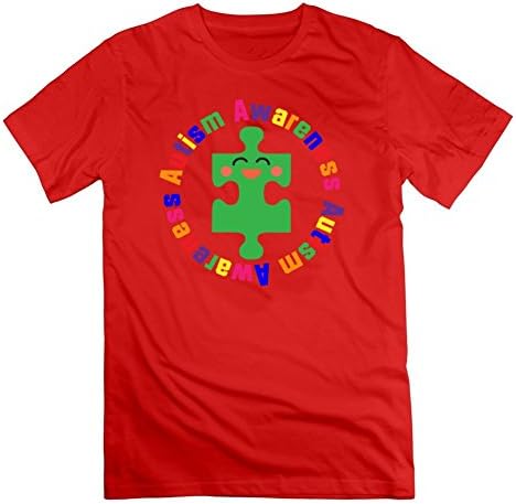 Different Vogue Customized T Shirt Cotton Autism Puzzle Piece Awareness Support Xx-large Men Red