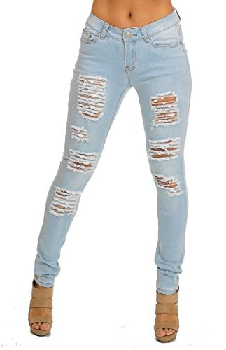 UWD Low Rise Butt Lift Colombian Design Ripped Light Denim Skinny Jeans 10008M