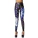 Womens Fashionable Digital Print Galaxy/Space Graphic Design Stretch Seamless Leggings(Dark Blue/Blue), One Size