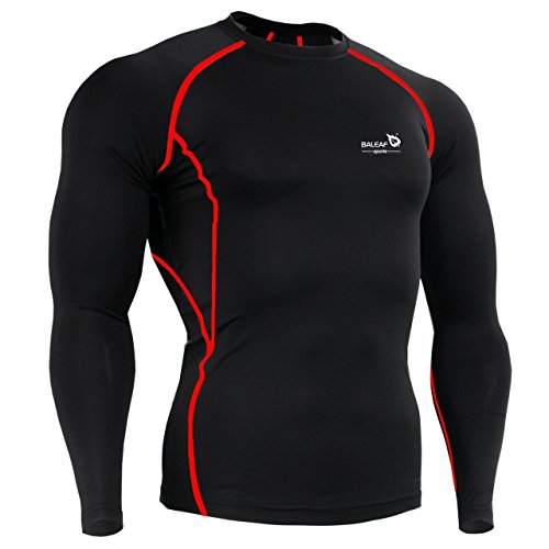 Baleaf Men's Long Sleeve Running Fitness Workout Compression Shirt Color Red Size XXL