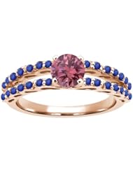 1.07 Ct Round Pink Diamond Blue Sapphire 14K Rose Gold Ring