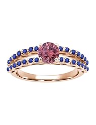 1.07 Ct Round Pink Diamond Blue Sapphire 18K Rose Gold Ring