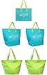 Beach Bag Combo Includes 3 Insulated Aqua Color Tote Bags + 2 Cotton Canvas Shoulder Tote Bag