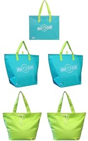 Beach Bag Combo Includes 3 Insulated Aqua Color Tote Bags + 2 Cotton Canvas Shoulder Tote Bag