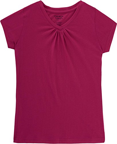 French Toast School Uniform Girls Short Sleeve V-Neck T-Shirt with Front Gathers
