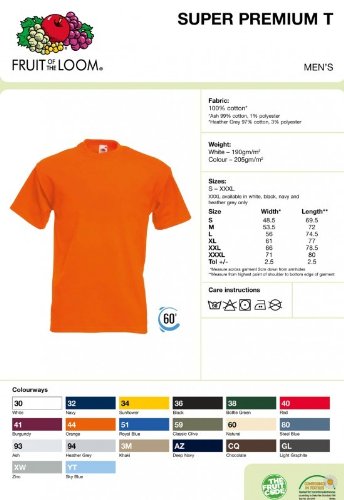 T-Shirt Super Premium von Fruit of the Loom S M L XL XXL 3XL verschiedene Farben
