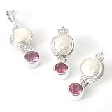 Sterling Silver Cultured Pearl & Pink Topaz Pendant & Earrings Set