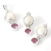 Sterling Silver Cultured Pearl & Pink Topaz Pendant & Earrings Set