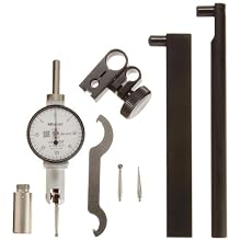 Mitutoyo 513-528T Pocket Type Dial Test Indicator, Full Set, Horizontal Type, 0.375" Stem Dia., White Dial, 0-20-0 Reading, 1.3" Dial Dia., 0-0.04" Range, 0.001" Graduation, +/-0.001" Accuracy
