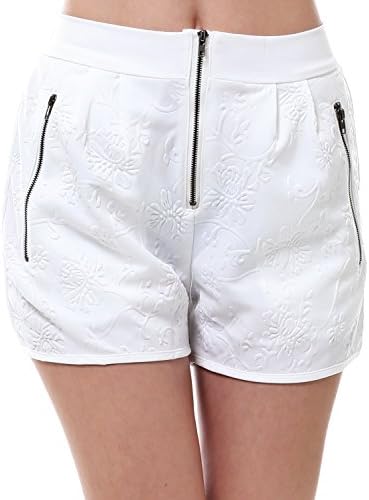 11 FOXY Womens Elastic Waist Embroidered Shorts With Zipper Pockets OFF WHITE LARGE