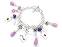 Ladies Poker Theme Dangling Bead Charm Toggle Bracelet