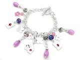 Ladies Poker Theme Dangling Bead Charm Toggle Bracelet