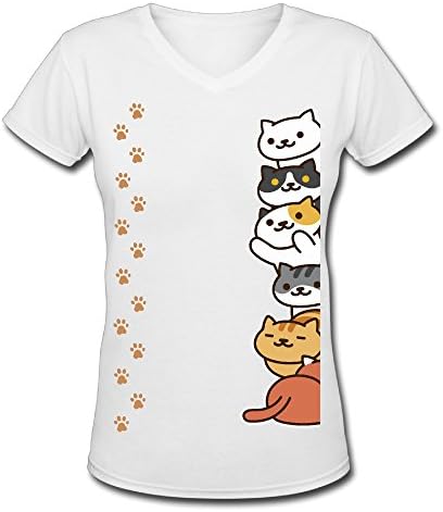 Women's Neko Atsume Cat Paw Crowd T-Shirts V-Neck Tee