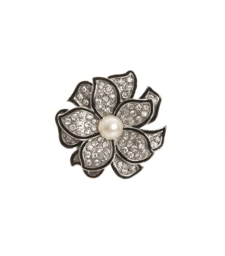 G by GUESS Pave Enamel Edge Flower Ring, SILVER