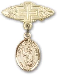 14K Gold Baby Badge with St. Vincent Ferrer Charm and Badge Pin with Cross