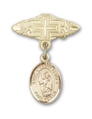 Gold Filled Baby Badge with St. Vincent Ferrer Charm and Badge Pin with Cross