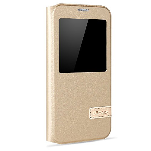 Galaxy S7 Case, USAMS & Kollea Big Window View Premium PU Leather Folio Flip Cover Case W Stand View for Samsung Galaxy S7 - Gold