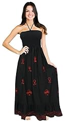 Plus Size Shirred Embroidered Backless Rayon Cocktail Party Dress/Maxi Dress 