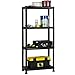 VonHaus 4 Tier Garage Shelving Unit with Wall Brackets - Heavy Duty Black Plastic Interlocking Utility Storage Shelves and Rack - Unit: 52 x 24 x 12 inches