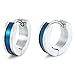 Unique Mens Stainless Steel Hoop Earrings (Silver Blue)