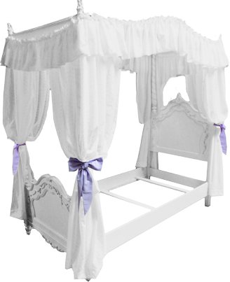Girl's Princess Twin Size Solid White Drape Canopy with Lavender Ribbon Ties