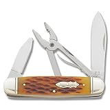 Rough Rider Pocket Pliers Fold Knife, SS spear blade, Brown jigged bone handle MR-151 AMBER JIGGED