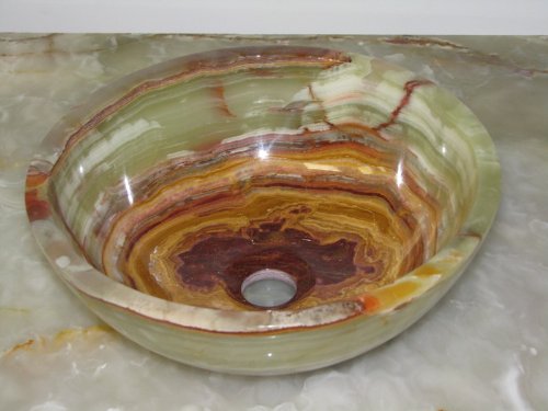 14 Round Green Onyx Basin Sink