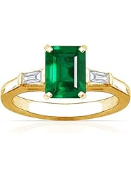 18K Yellow Gold Emerald Cut Emerald Three Stone Ring (GIA Certificate)