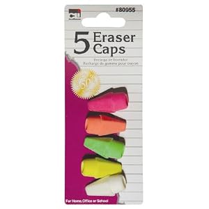Charles Leonard Eraser - Caps - Assorted Colors - 5/Card, 80955