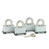 Master Lock 3009D Keyed-Alike Warded Padlock, Steel, 1-1/2-Inch, 4-Pack