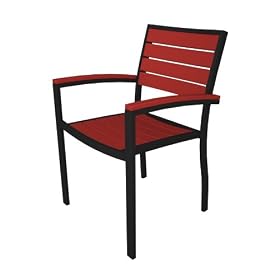 Polywood Euro All-Weather Dining Chair, Black with Red Slats